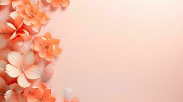 AI generated Abstract Paper Flowers in Peach Fuzz, Artistic Design Display. photo