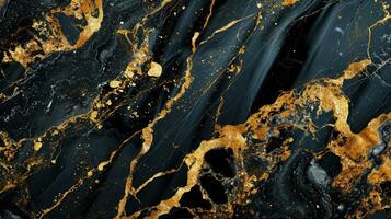 AI generated Luxurious Black Marble with Gold Veins Abstract Background. photo