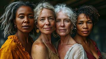 ai generado diverso generaciones de mujer juntos en fuerza y belleza foto