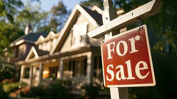 AI generated Home for Sale Sign in Front of House photo