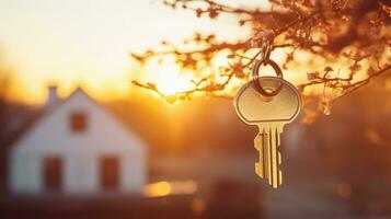 AI generated Vintage Key Silhouette Against Golden Sunset Real Estate photo