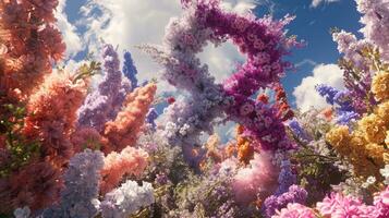 ai generado de ensueño floral nubes celebrando De las mujeres día serenidad. foto