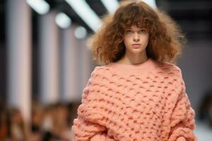 AI generated Bold Peach Ruffles Define Chic Runway Statement Look 2024. photo