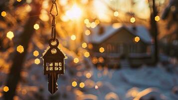 AI generated Vintage Key Silhouette Against Golden Sunset Real Estate photo