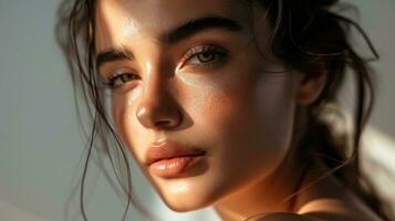 AI generated Radiant Female Portrait Showcasing Skincare Beauty and Wellness photo