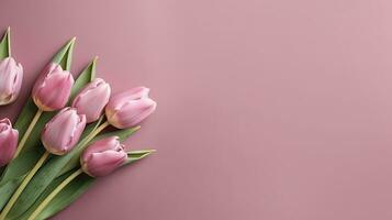 AI generated Elegant Pink Tulips for Banner Design Space photo