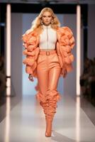 AI generated Bold Peach Ruffles Define Chic Runway Statement Look 2024. photo