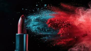 AI generated Dynamic Lipstick with Explosive Powder Burst. photo