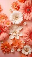 AI generated Abstract Paper Flowers in Peach Fuzz, Artistic Design Display. photo