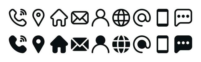 Universal Contacts Icons Set - Email, Address, Telephone, Globe, Avatar, and at Sign Symbols vector