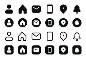 Universal Contacts Icons Set - Email, Address, Telephone, Globe, Avatar, and at Sign Symbols vector