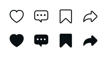 Social Media Interaction Icons Set - Like, Comment, Share, Save Symbols Vector Graphics