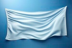 AI generated Blank White Flag Mockup on Blue Background photo