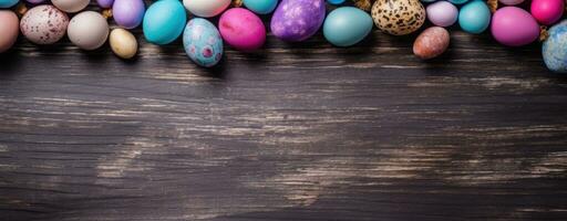 AI generated Colorful Pastel Easter Eggs Arranged Artistically for Festive Celebration. GenerativeAI photo