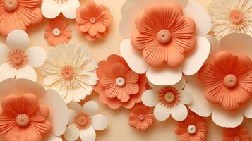 AI generated Abstract Paper Flowers in Peach Fuzz, Artistic Design Display. photo