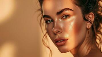 AI generated Radiant Female Portrait Showcasing Skincare Beauty and Wellness photo