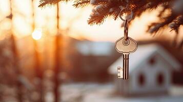 AI generated Vintage Key Silhouette Against Golden Sunset Real Estate photo