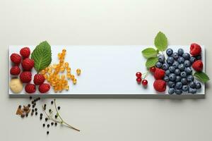 AI generated Fresh Berries on Blank Banner Mockup Background photo