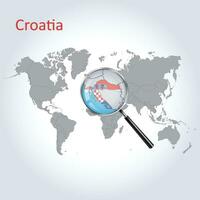 magnificado mapa Croacia con el bandera de Croacia ampliación de mapas, vector Arte