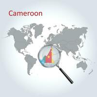 magnificado mapa Camerún con el bandera de Camerún ampliación de mapas, vector Arte