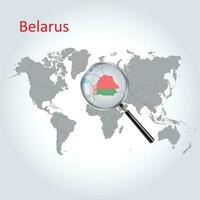 Magnified map Belarus with the flag of Belarus enlargement of maps, Vector Art