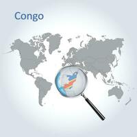 Magnified map Congo with the flag of Congo enlargement of maps, Vector Art