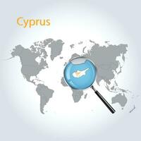 Magnified map Cyprus with the flag of Cyprus enlargement of maps, Vector Art