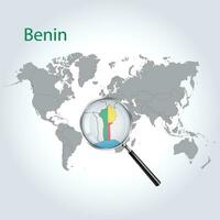 Magnified map Benin with the flag of Benin enlargement of maps, Vector Art