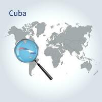 Magnified map Cuba with the flag of Cuba enlargement of maps, Vector Art