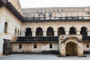 Beautiful view of Orchha Palace Fort, Raja Mahal and chaturbhuj temple from jahangir mahal, Orchha, Madhya Pradesh, Jahangir Mahal Orchha Fort in Orchha, Madhya Pradesh, Indian archaeological sites photo