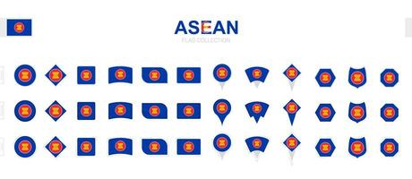 Large collection of ASEAN flags of various shapes and effects. vector