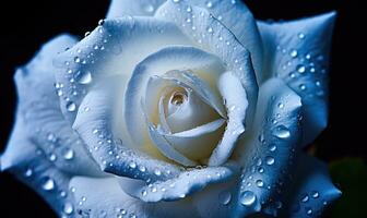 AI generated Beautiful white rose with water drops on petals close-up photo