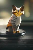 AI generated Origami fox on light background photo