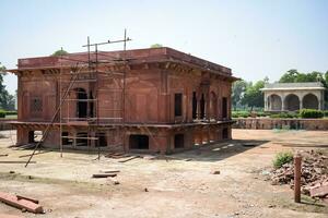 arquitectónico detalles de lal qila - rojo fuerte situado en antiguo Delhi, India, ver dentro Delhi rojo fuerte el famoso indio puntos de referencia foto