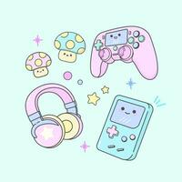 Vector games controller nintendo headser with cute facial expressions and pastel colour