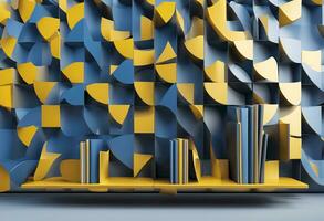 AI generated Blue, Yellow Modern Shelves on Vibrant Background photo