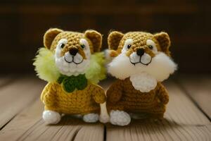 AI generated Crochet Knitted Cute Lion Twins photo
