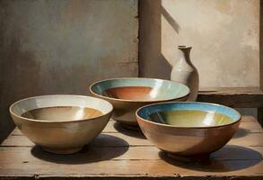 AI generated Rustic Ceramic Fruit Bowls photo