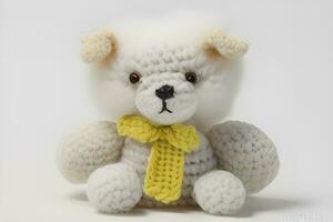 AI generated Crocheted Teddy Bear on White Background photo