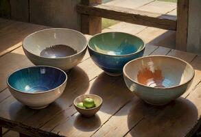 AI generated Rustic Ceramic Fruit Bowls photo