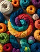 AI generated Vibrant Woolen Knitting Yarns, Generative AI photo