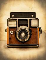 AI generated Vintage Retro Camera on Yellow Background photo