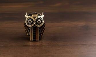 AI generated Bronze Steampunk Animal on Wooden Table photo