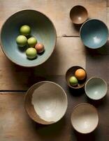 AI generated Rustic Ceramic Fruit Bowls photo