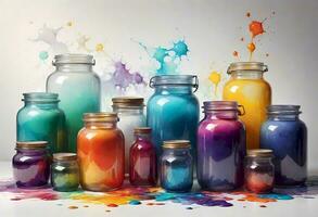 AI generated Colorful Dyes in Glass Jars photo