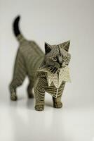 ai generado origami gato en ligero antecedentes foto