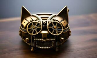 AI generated Bronze Steampunk Animal on Wooden Table photo