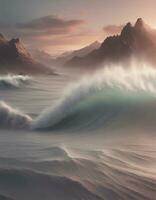 AI generated Landscape with Tsunami Waves photo