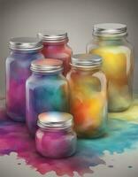 AI generated Colorful Dyes in Glass Jars photo