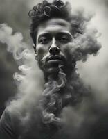 AI generated Desaturated portrait in smoke photo